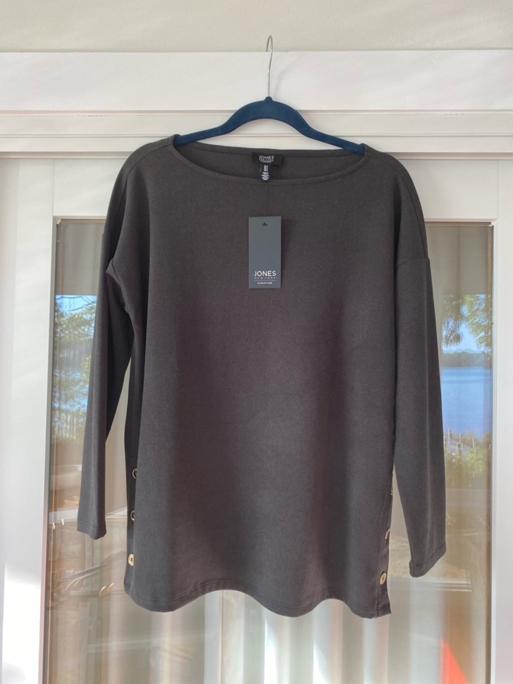 Jones New York Signature Charcoal Heather Long Sleeve Knit Top